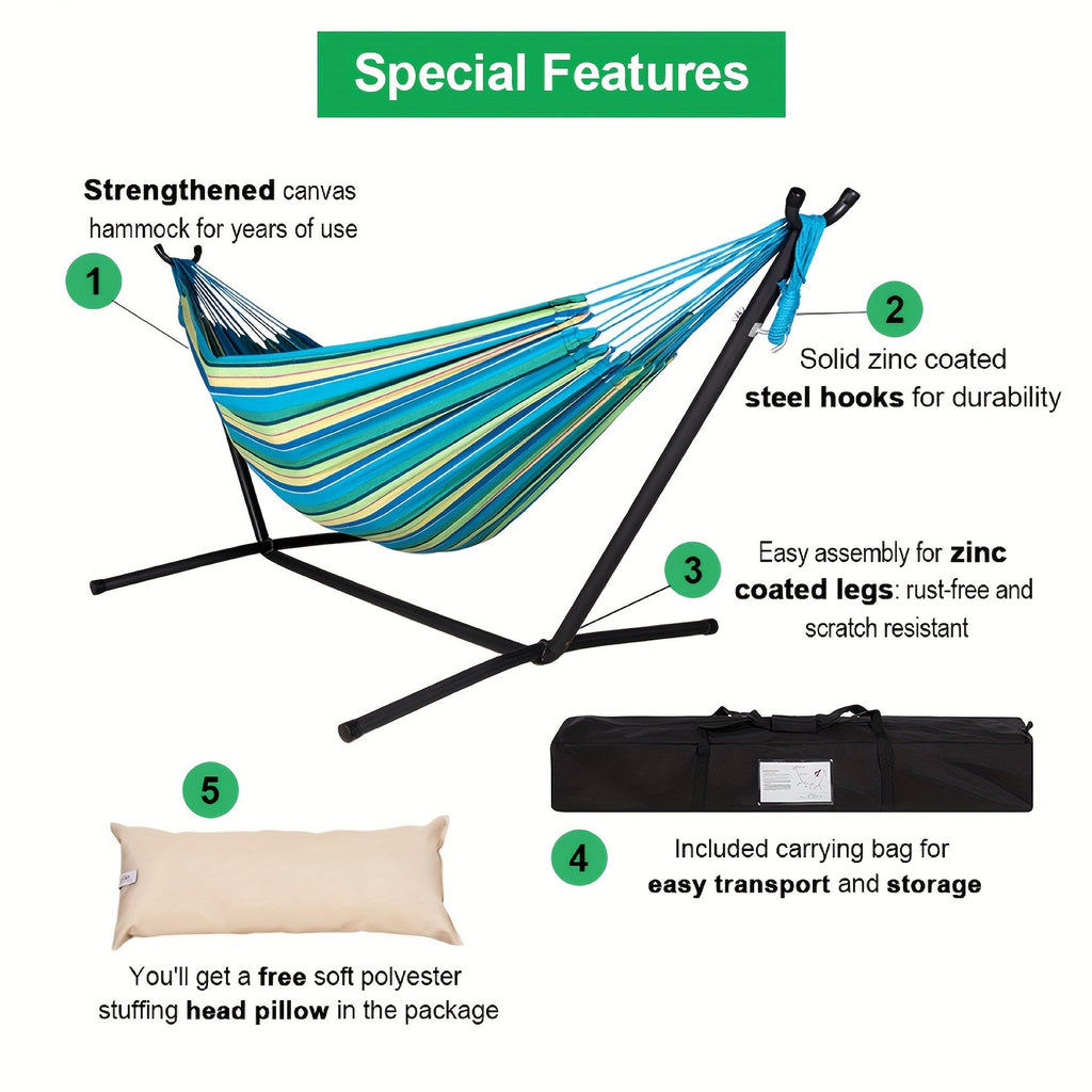 Heavy-Duty Double Hammock with Steel Stand