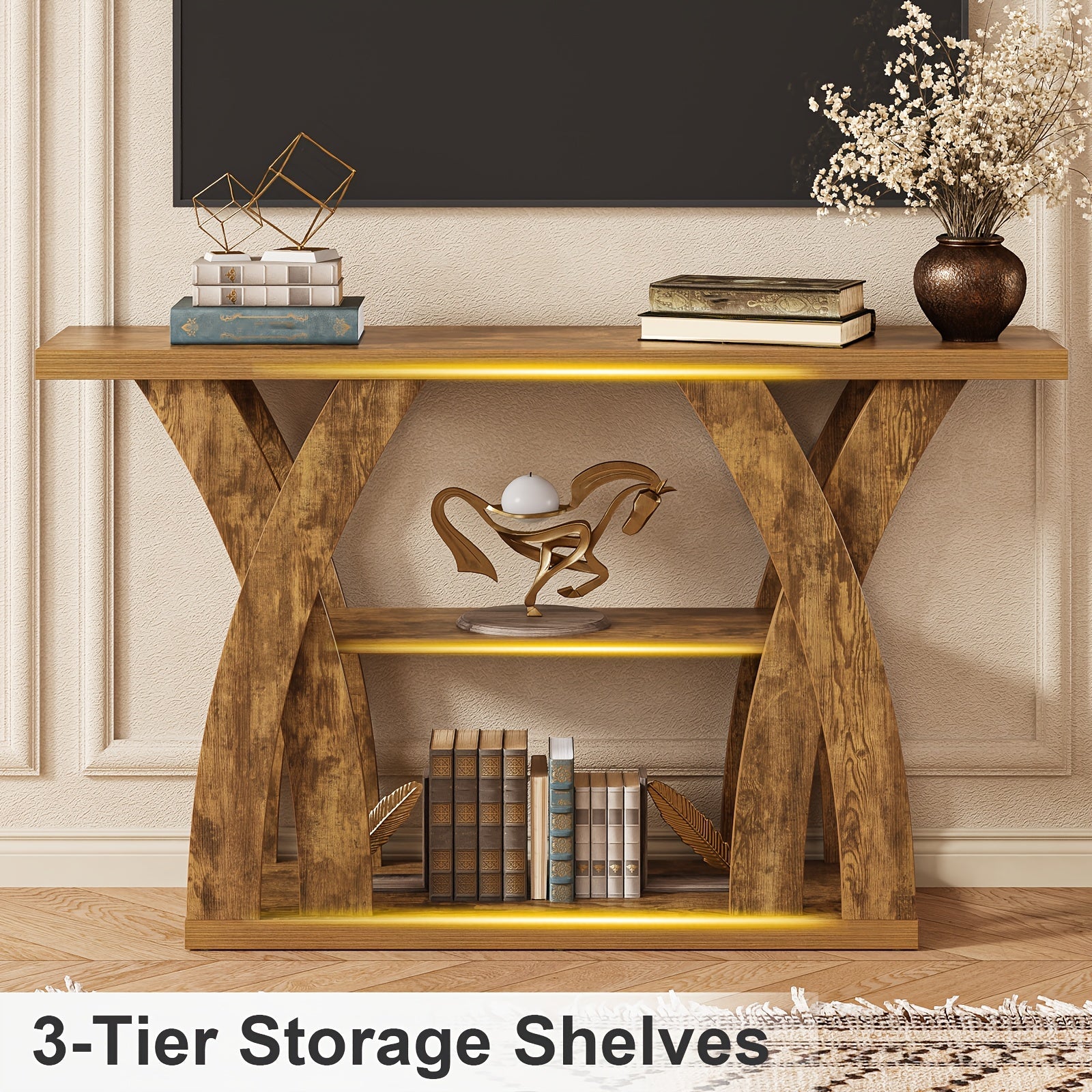 55" Rustic Console Table with Shelf