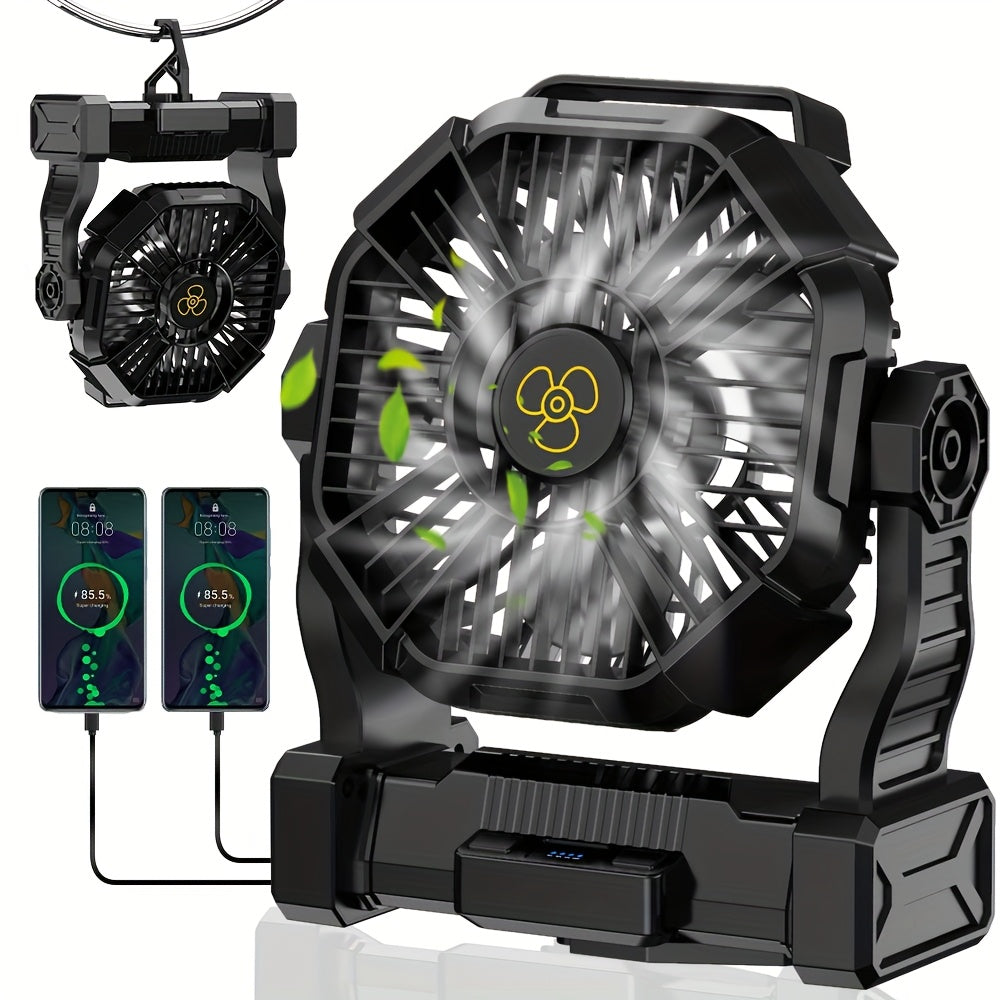 Rechargeable Camping Fan with LED & Hook