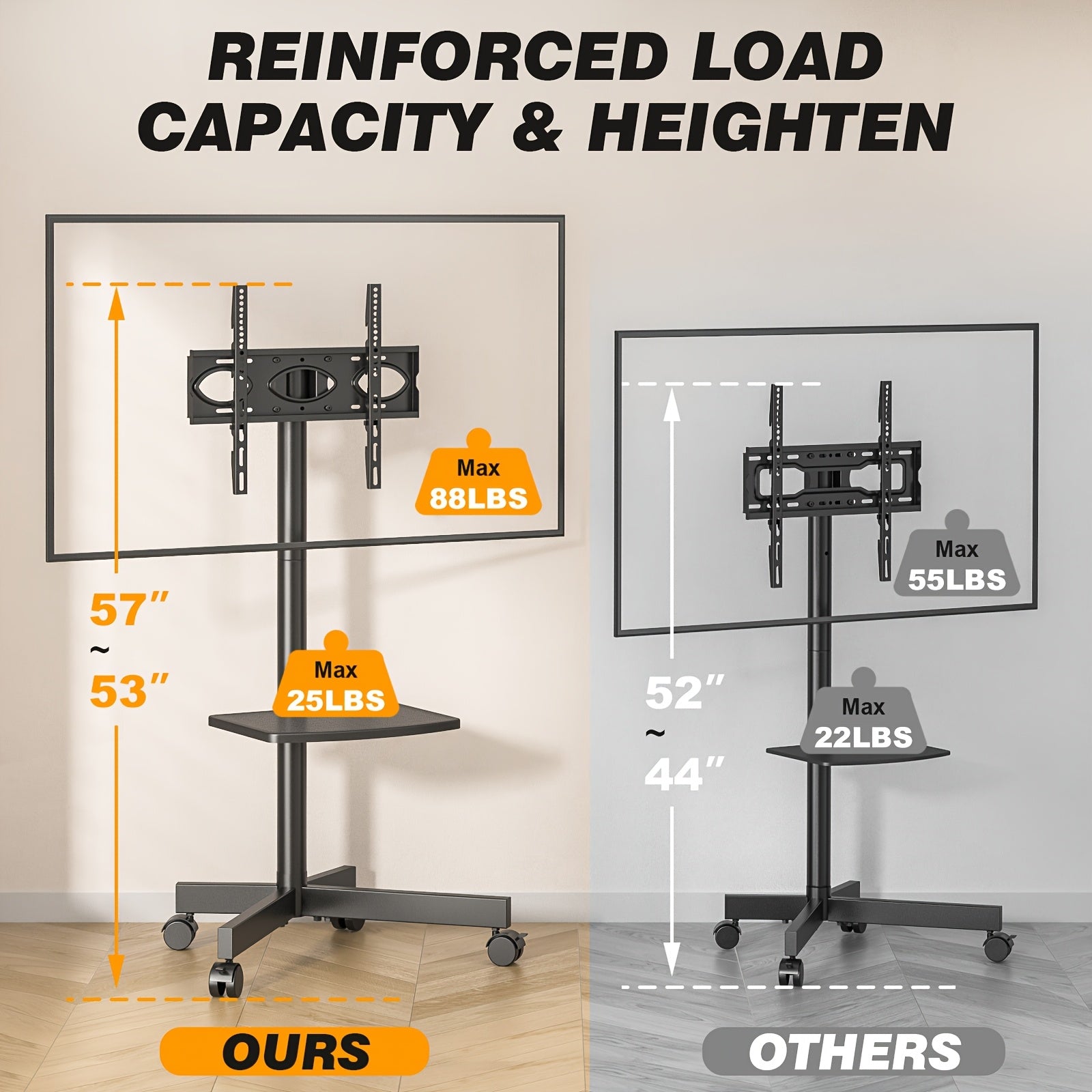 Rolling TV Cart Stand for 23–60" TVs