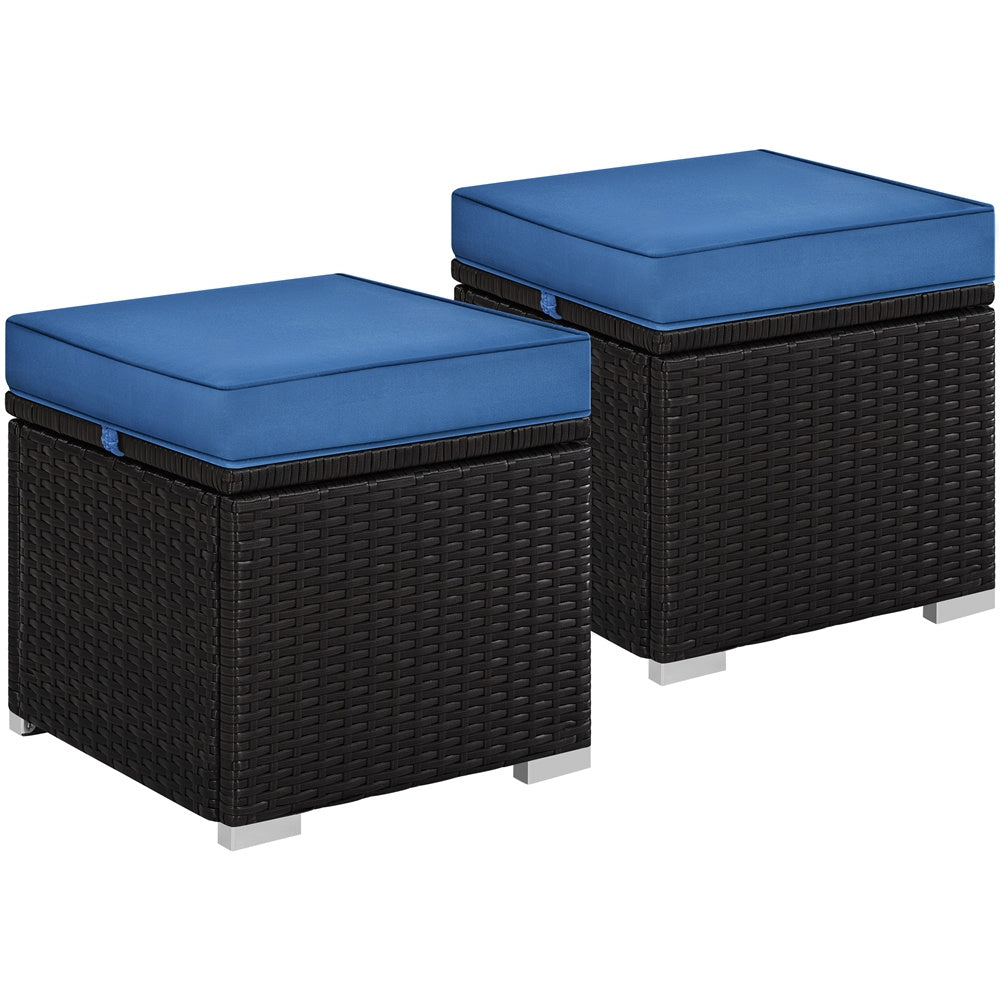 2-Piece Rattan Storage Ottoman Set