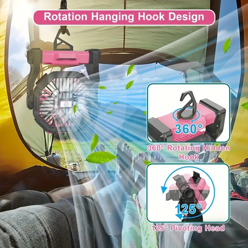 Rechargeable Camping Fan with LED & Hook