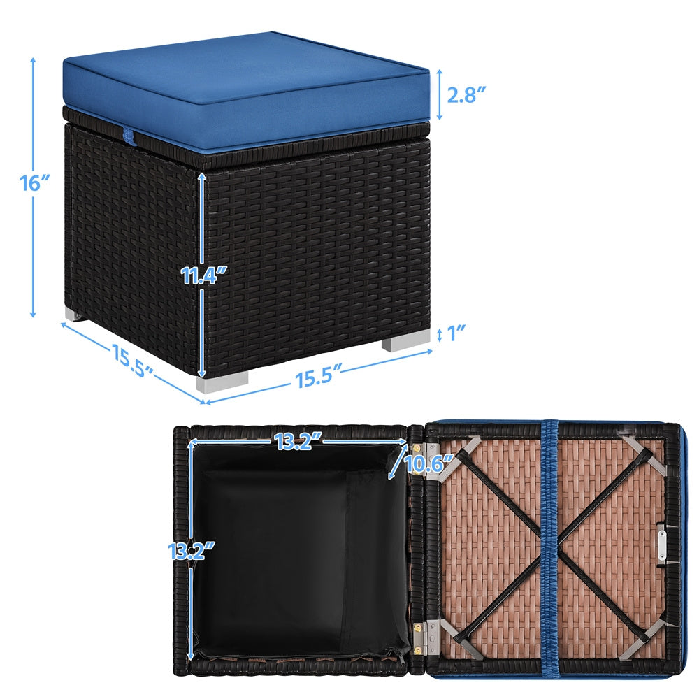 2-Piece Rattan Storage Ottoman Set
