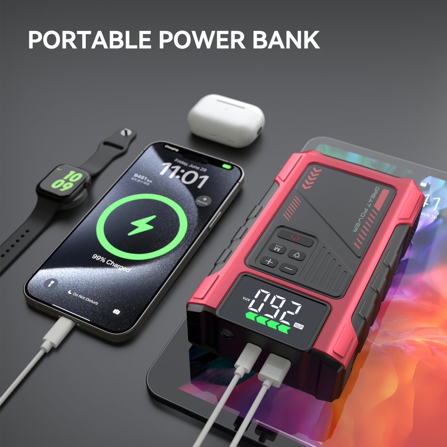 9-in-1 Jump Starter with Air Compressor