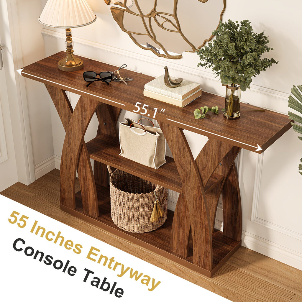 55" Rustic Console Table with Shelf