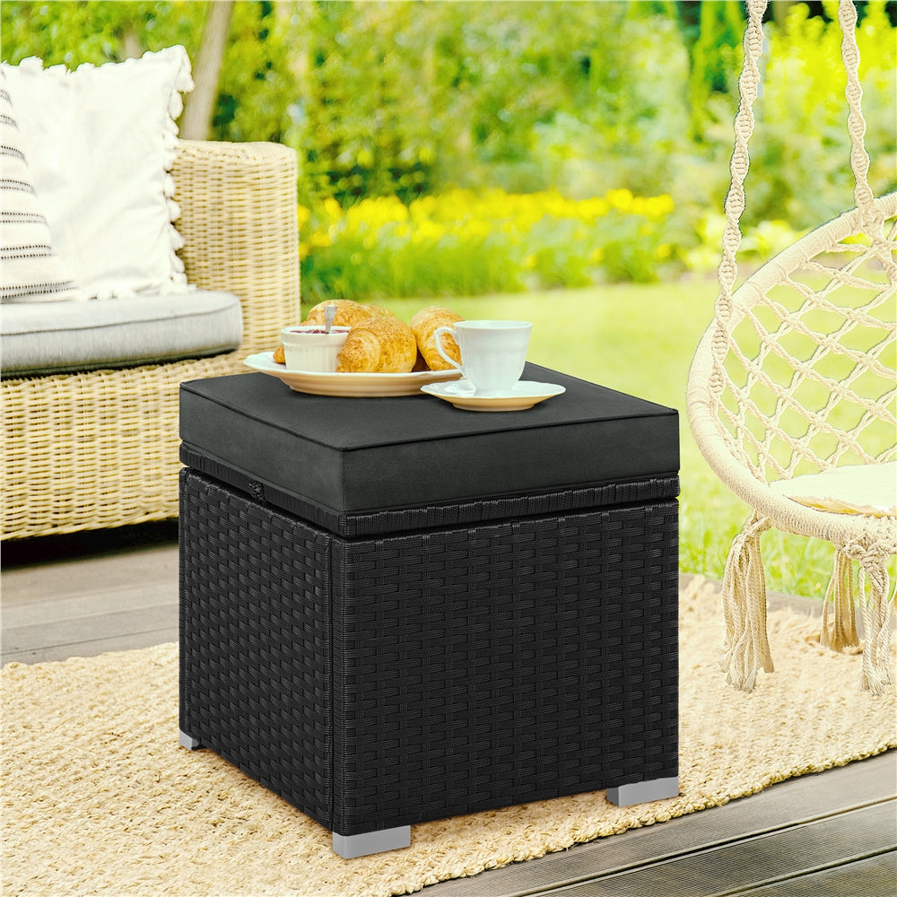 2-Piece Rattan Storage Ottoman Set