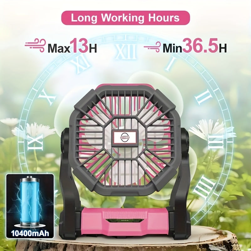 Rechargeable Camping Fan with LED & Hook