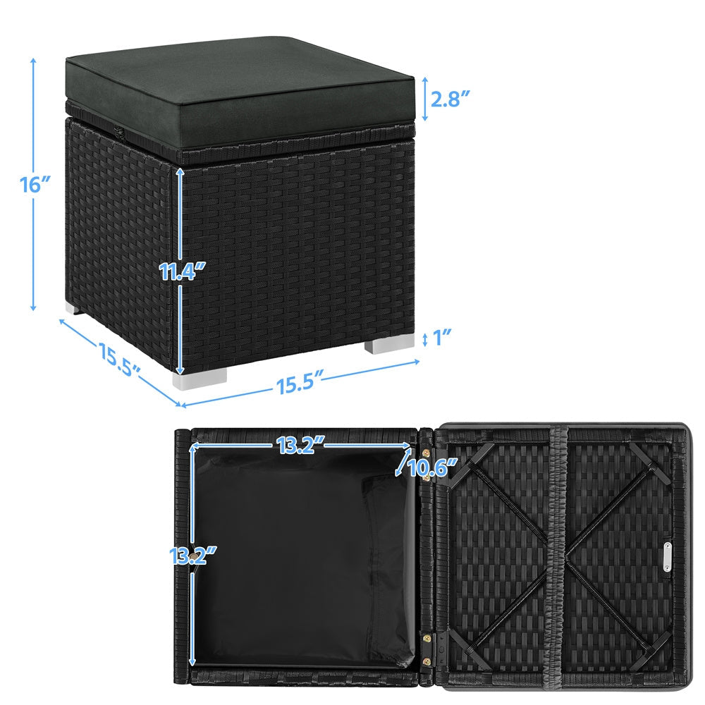 2-Piece Rattan Storage Ottoman Set