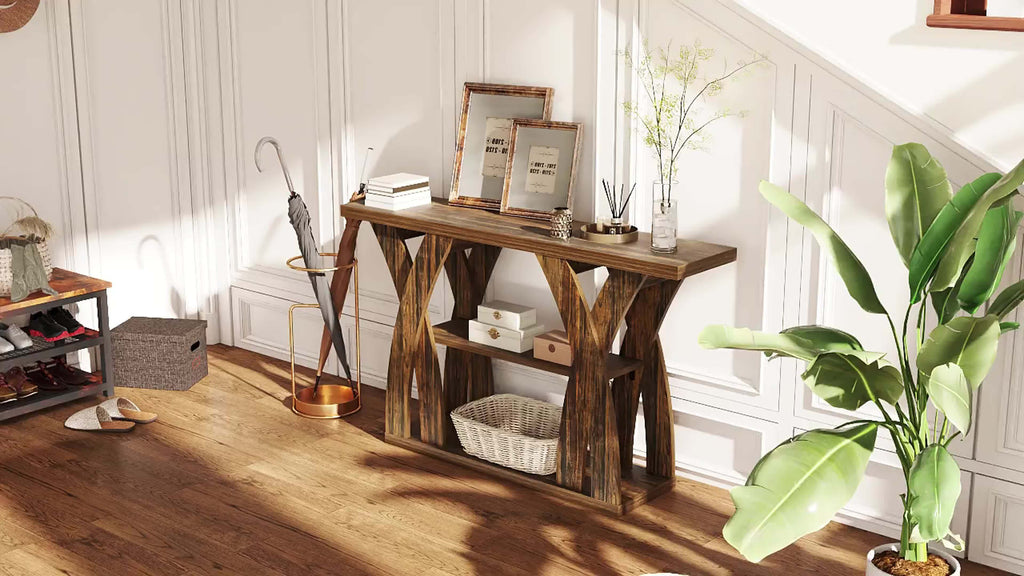 55" Rustic Console Table with Shelf
