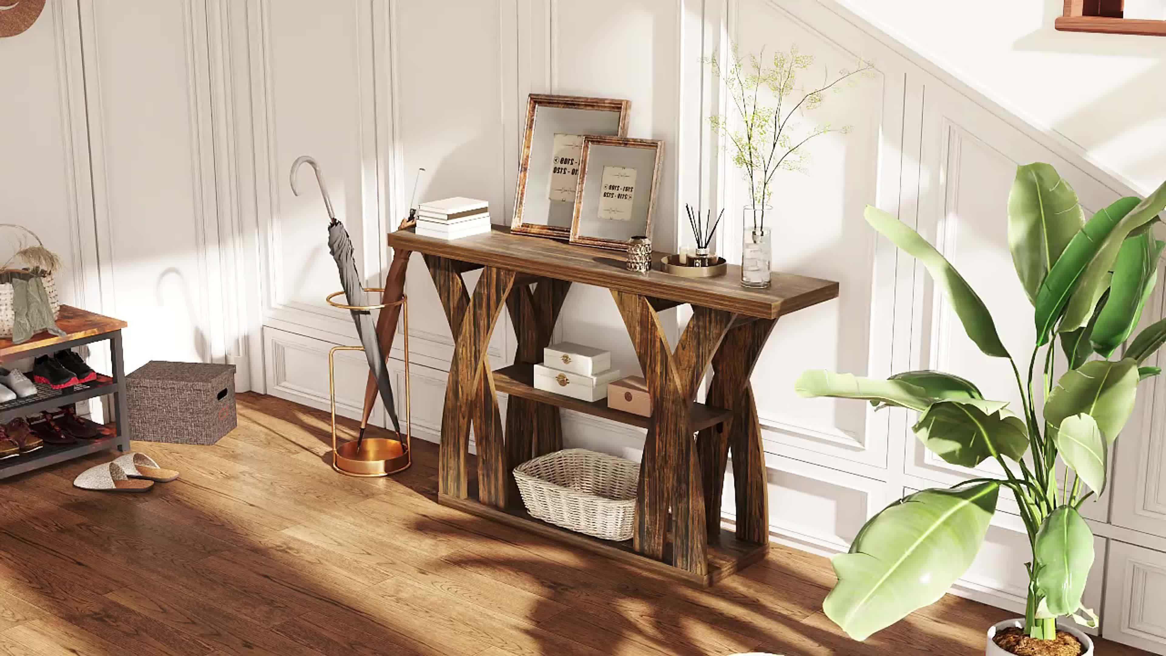 55" Rustic Console Table with Shelf