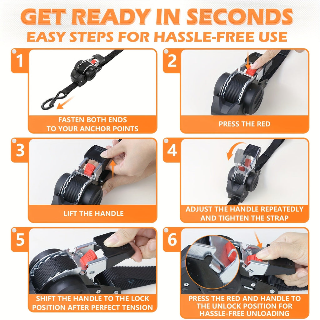 4-Pack Retractable Ratchet Tie-Down Straps