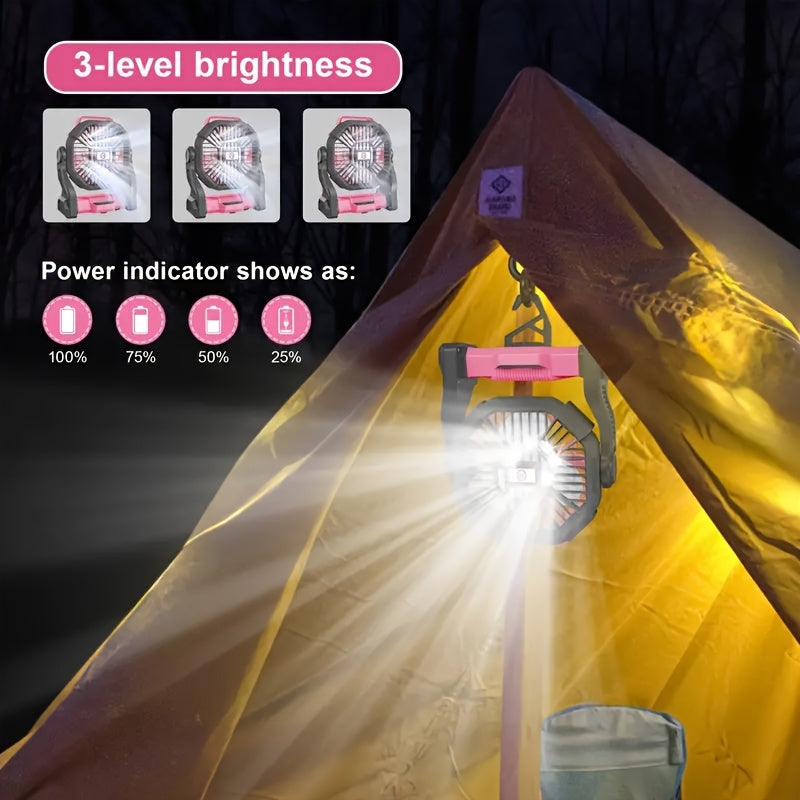 Rechargeable Camping Fan with LED & Hook