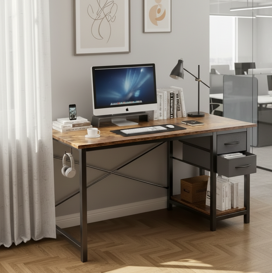 40/47" Computer Desk with Fabric Drawers