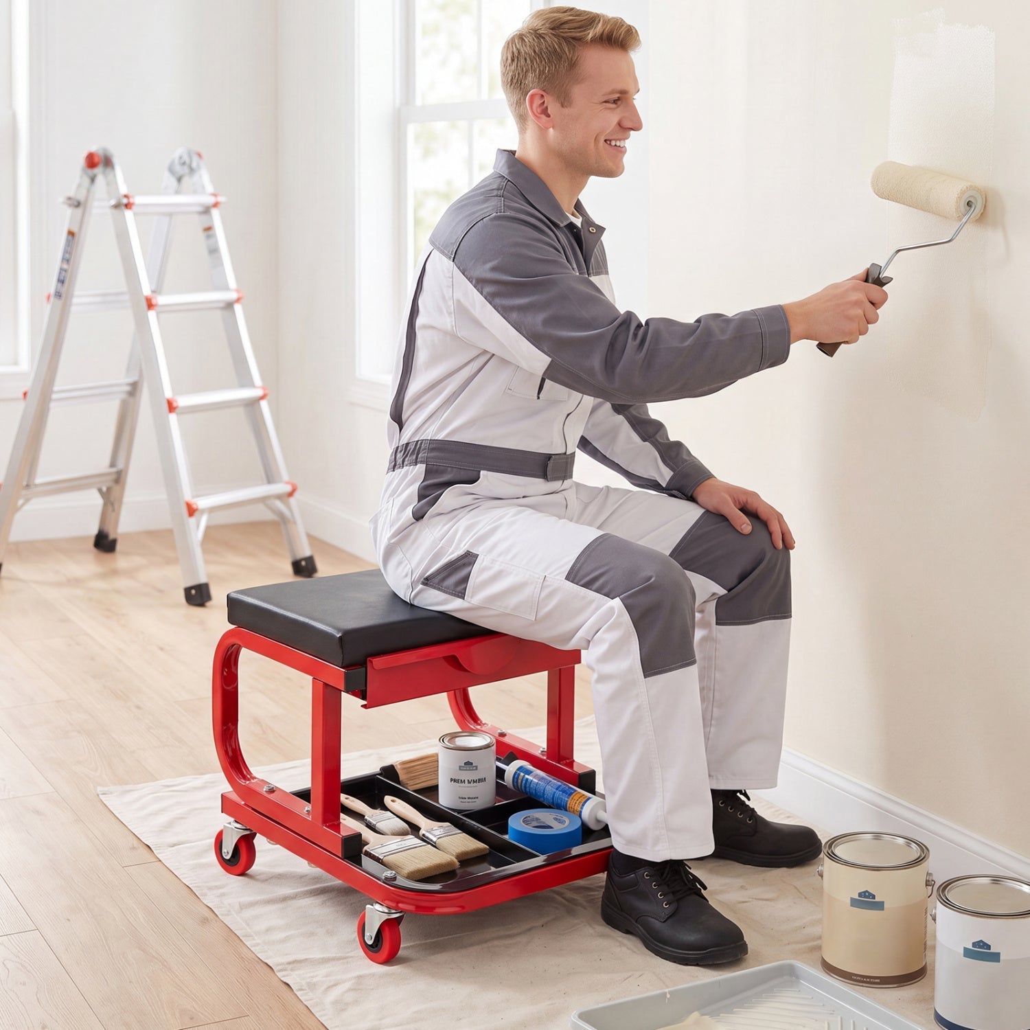 Mechanic Rolling Stool with Magnetic Drawer – product view 2