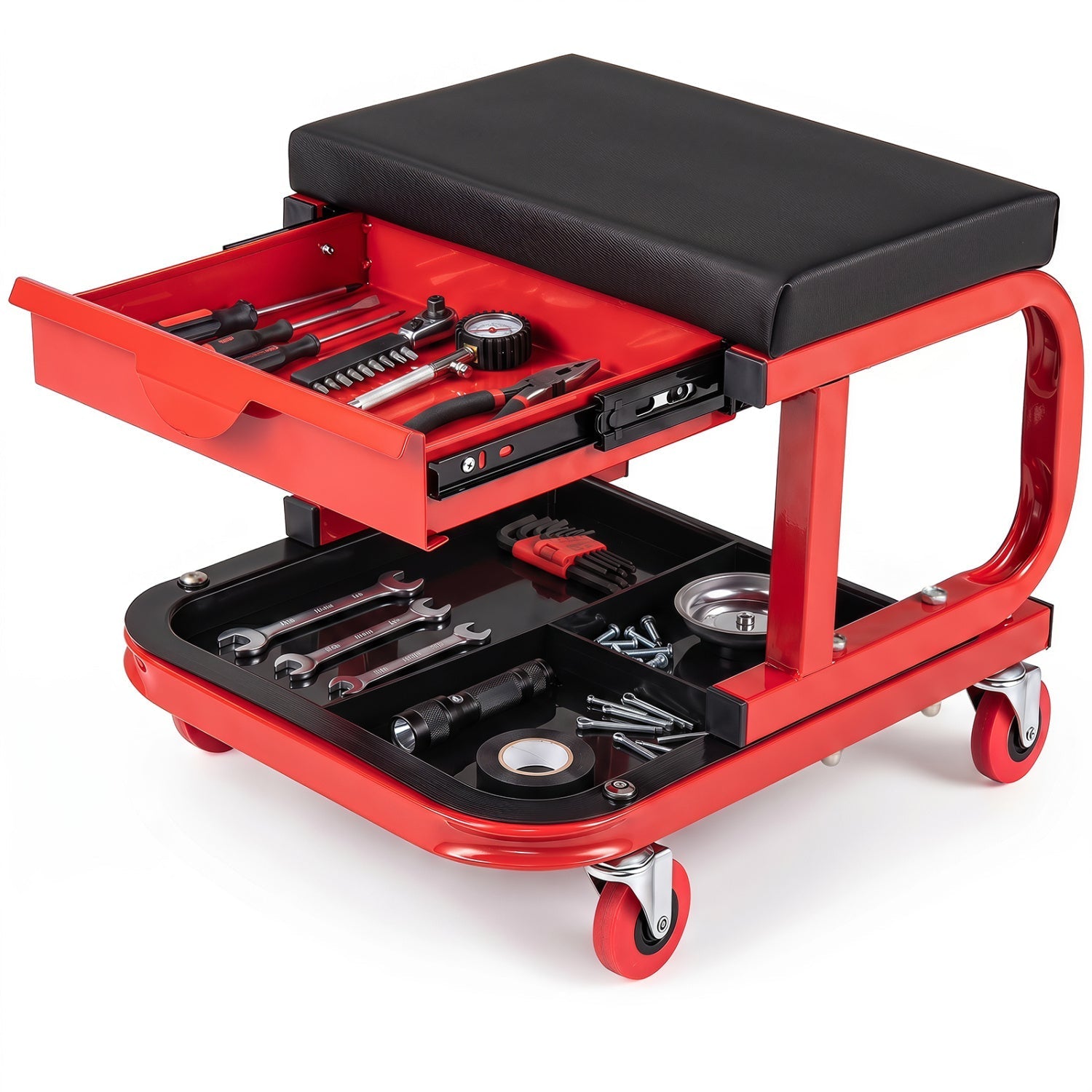 Mechanic Rolling Stool with Magnetic Drawer – product view 3