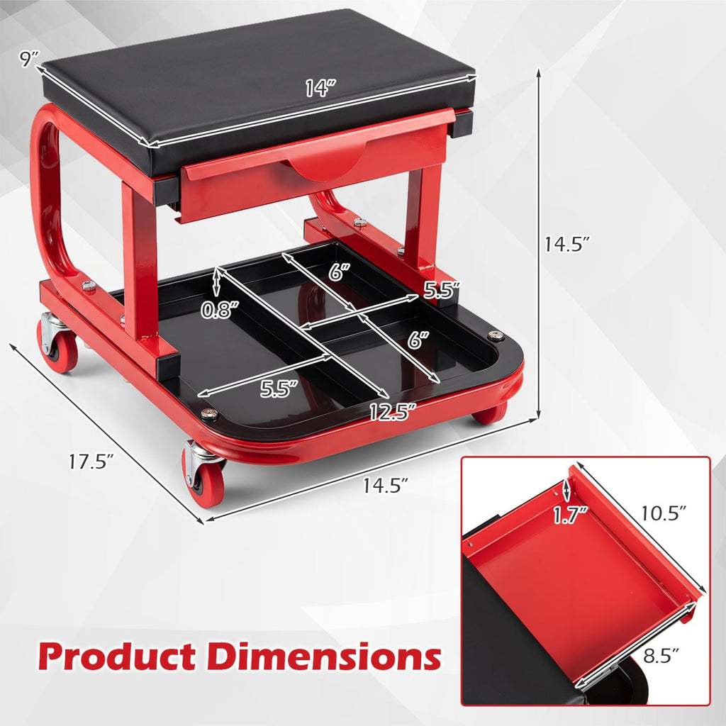Mechanic Rolling Stool with Magnetic Drawer – product view 5