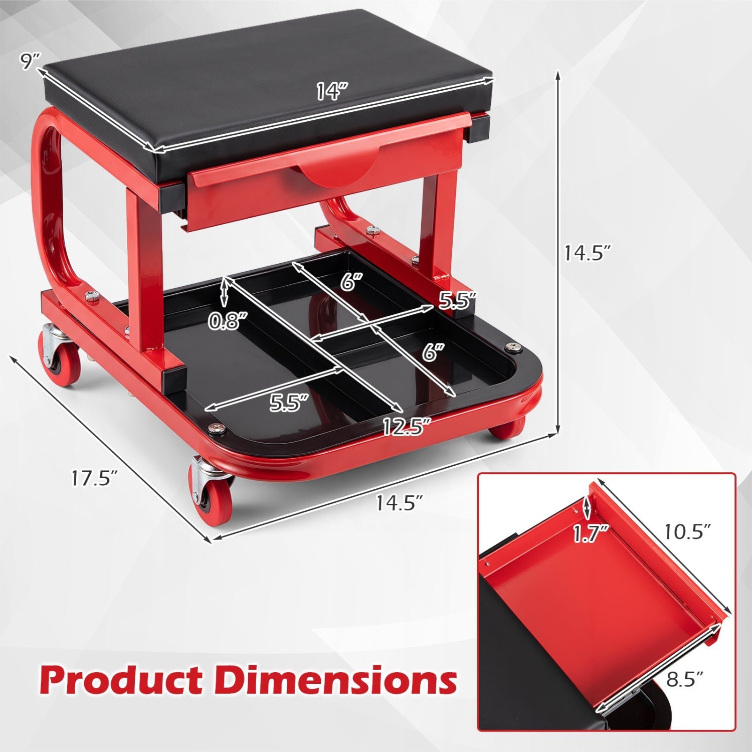 Mechanic Rolling Stool with Magnetic Drawer – product view 5