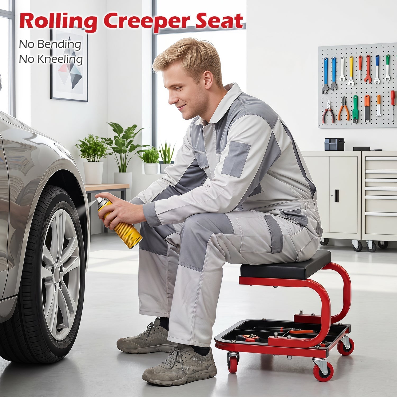 Mechanic Rolling Stool with Magnetic Drawer – product view 6