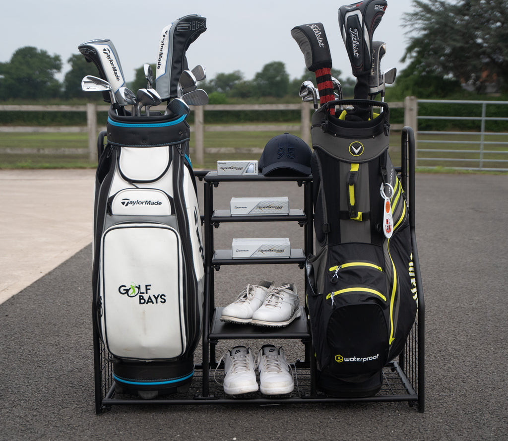 GolfBays Dual Golf Bag Display Storage Organizer