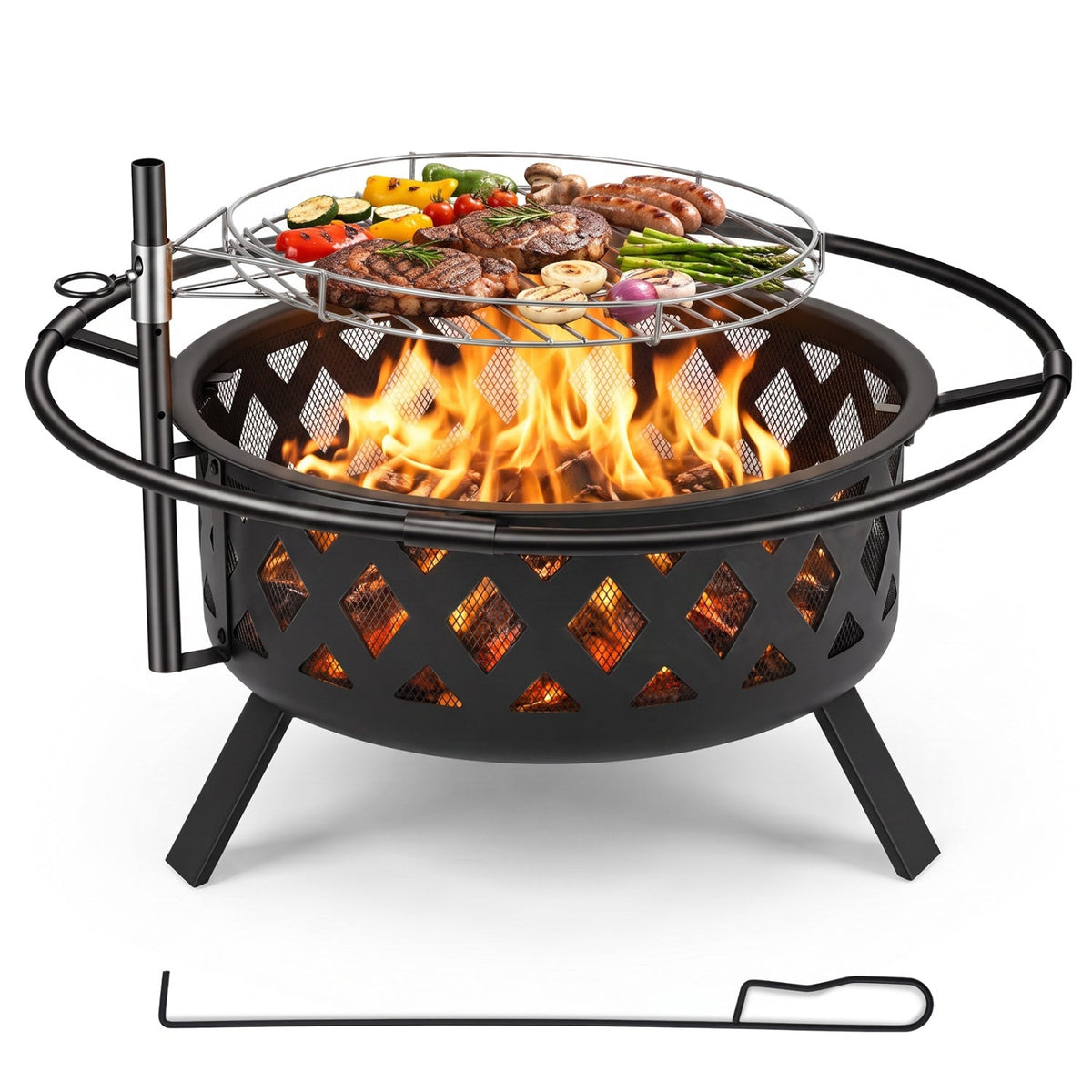 36-Inch Fire Pit Table with Rotating Grill Grate