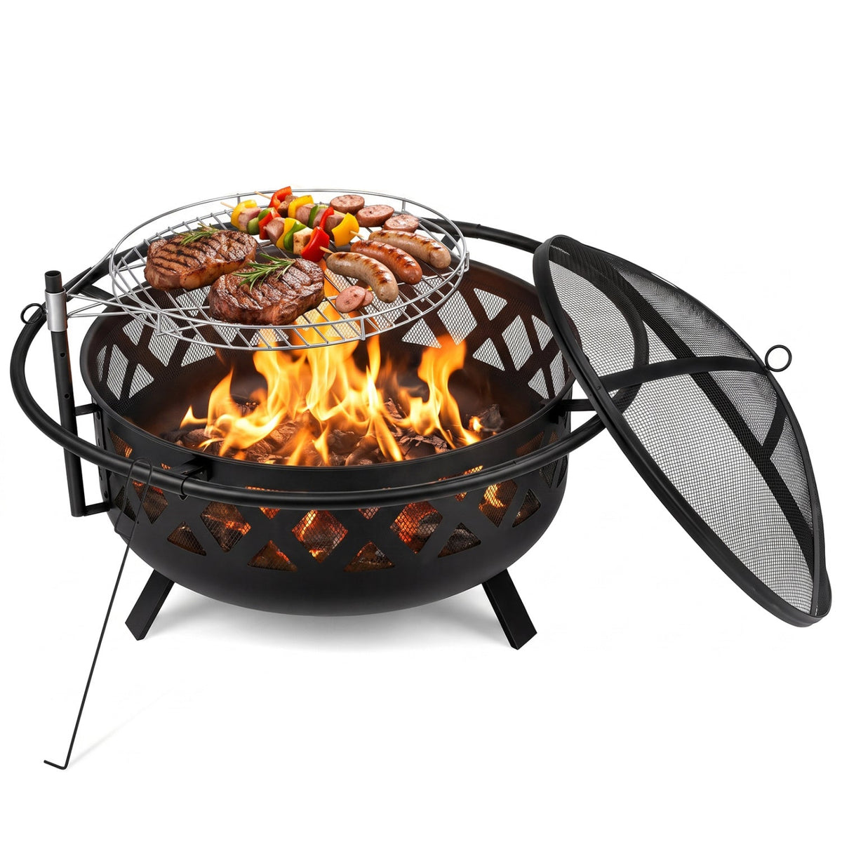 36-Inch Fire Pit Table with Rotating Grill Grate