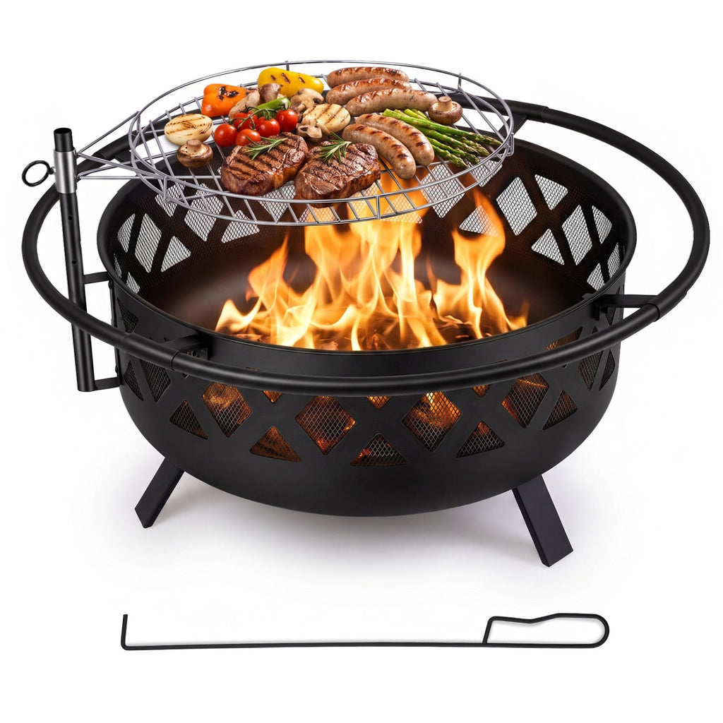 36-Inch Fire Pit Table with Rotating Grill Grate
