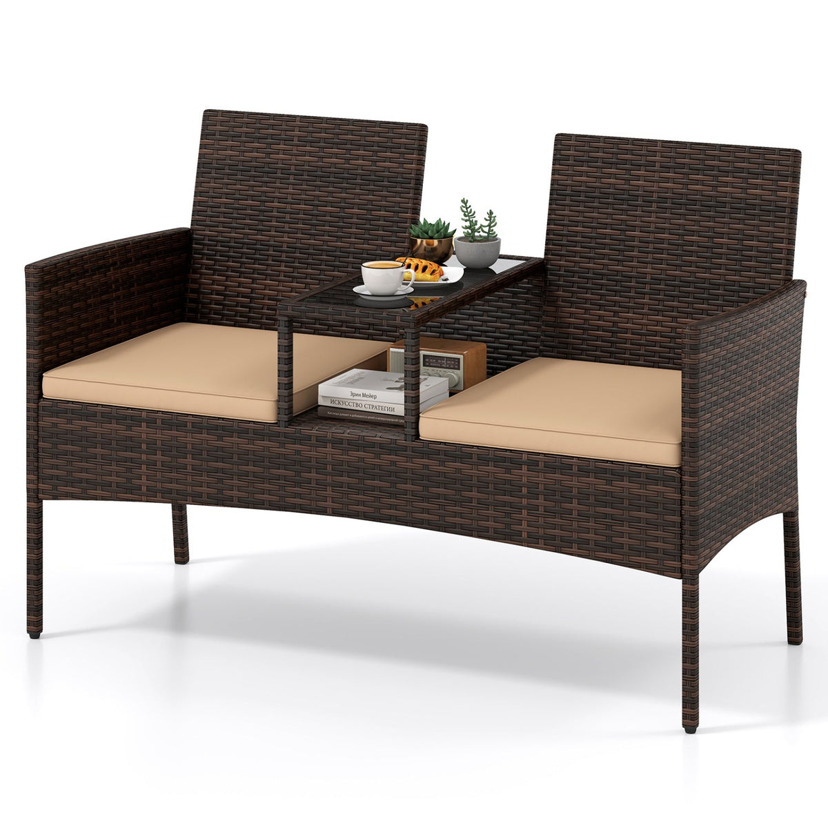2-Seat Patio Loveseat Set with Coffee Table