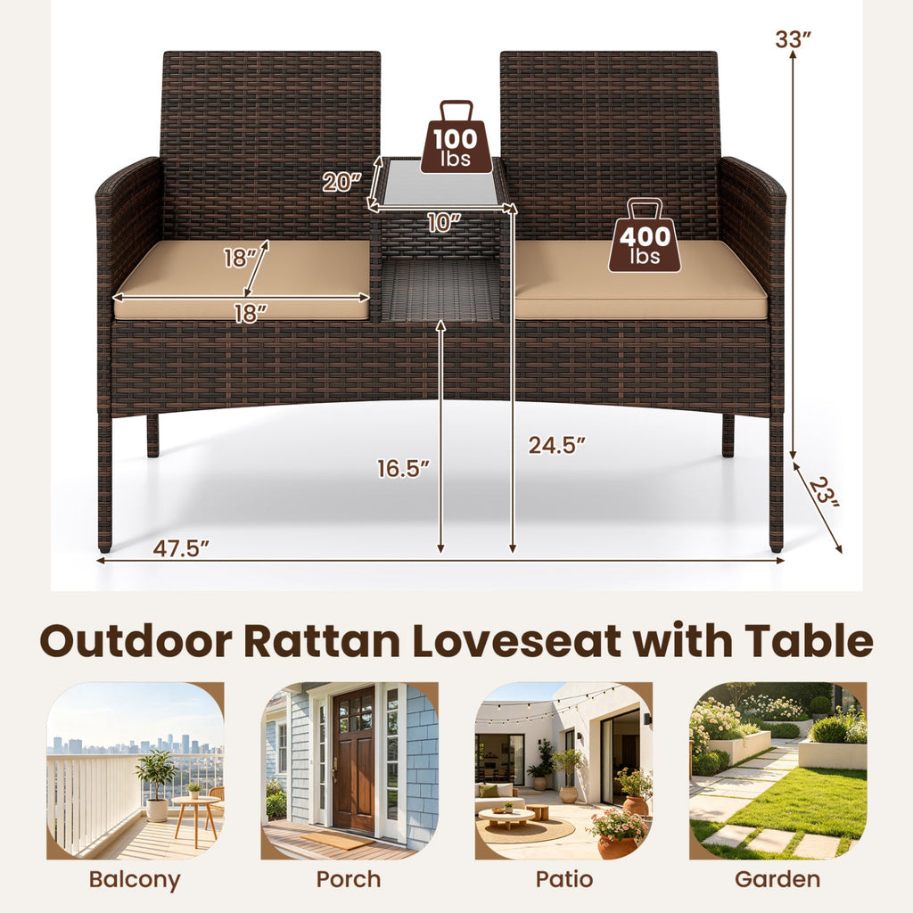 2-Seat Patio Loveseat Set with Coffee Table