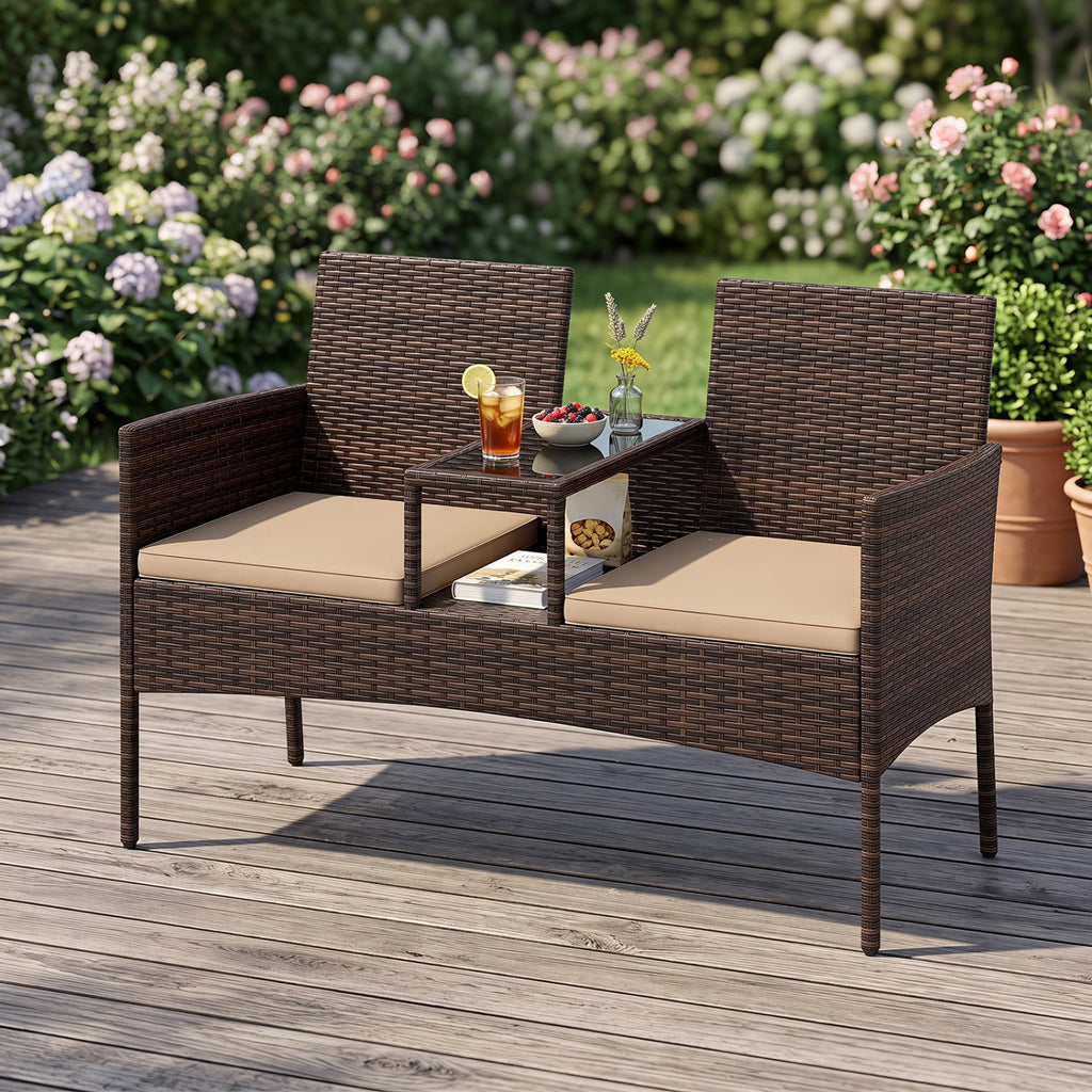 2-Seat Patio Loveseat Set with Coffee Table