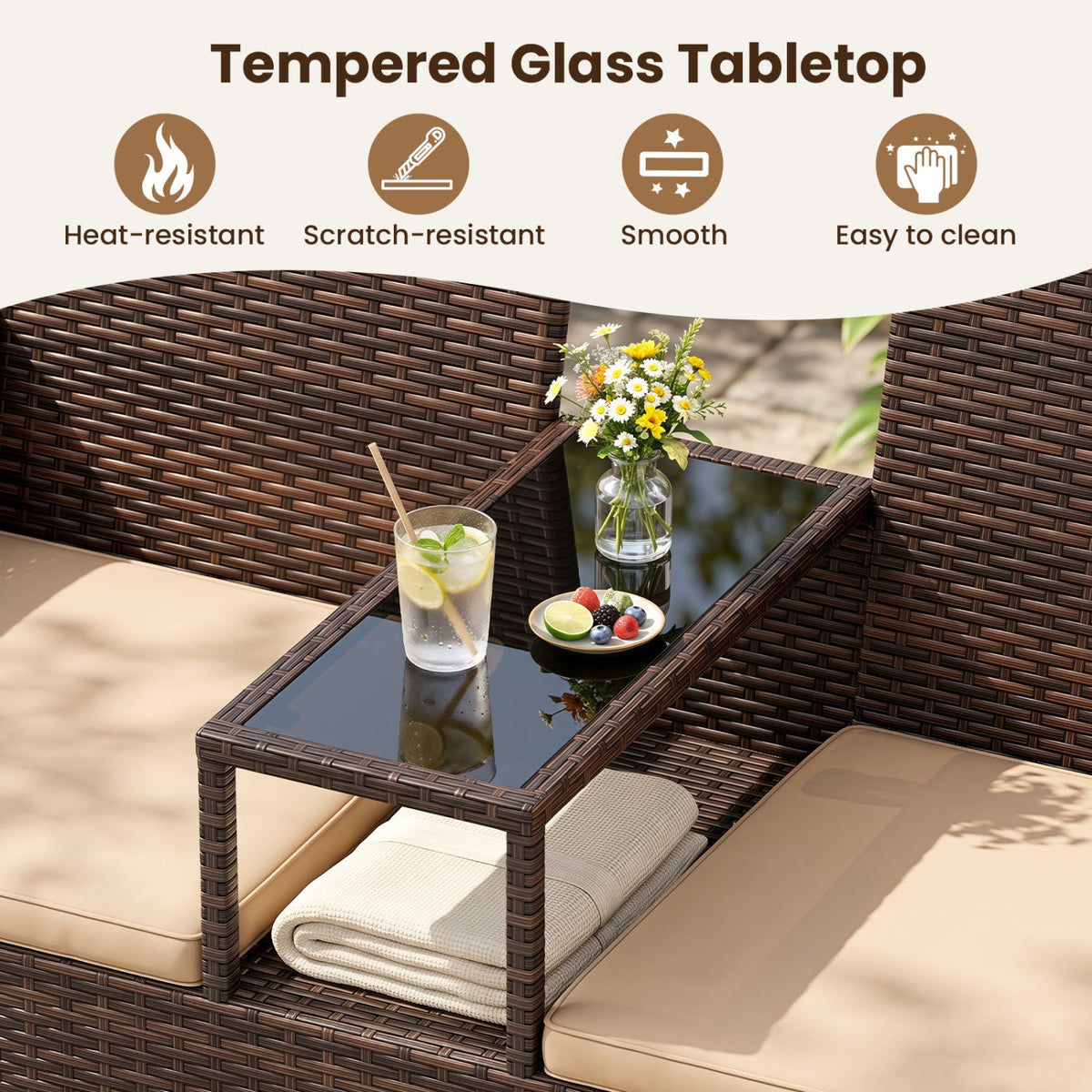 2-Seat Patio Loveseat Set with Coffee Table