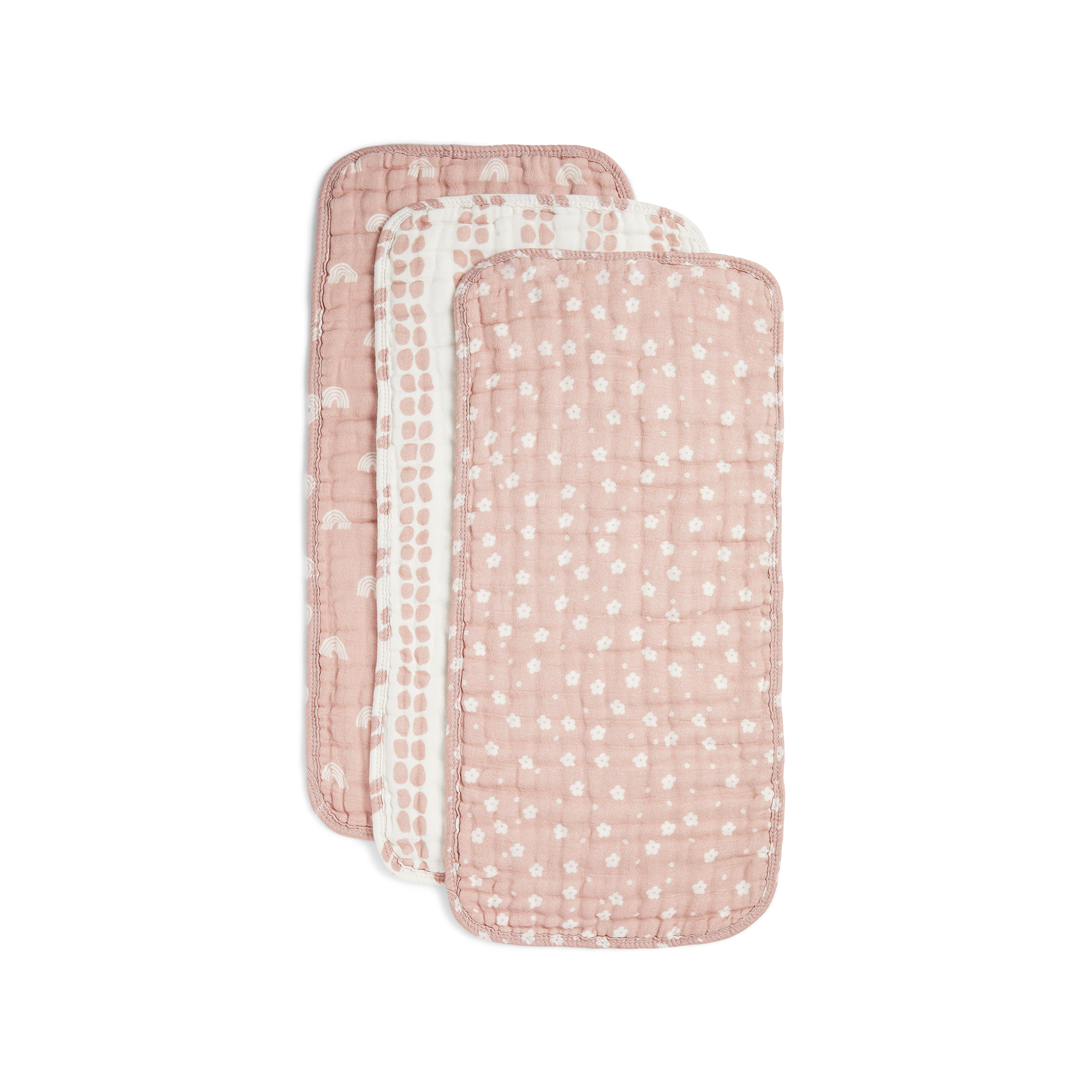 ORGANIC MUSLIN BURP CLOTHS, 3 PACK (DESERT PINK + IVORY)