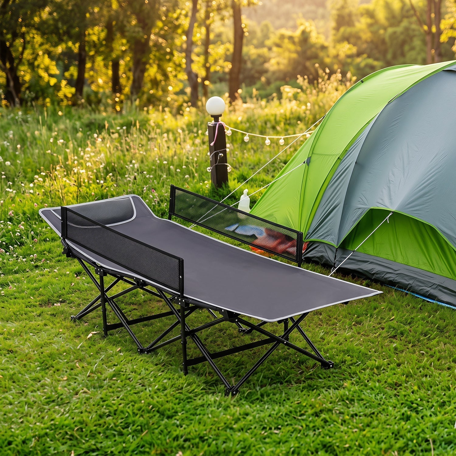 Portable Folding Camping Cot with Guardrail