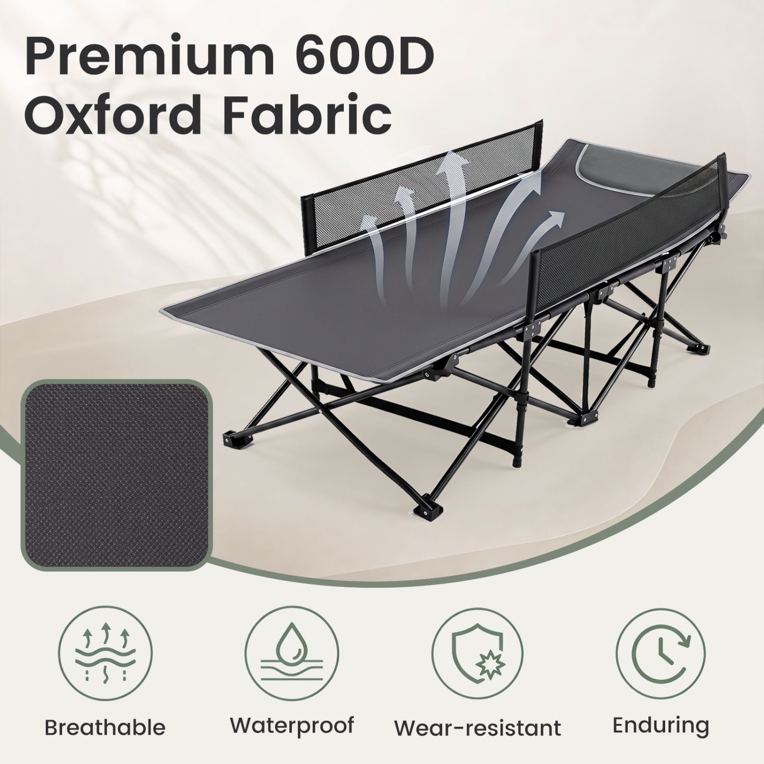 Portable Folding Camping Cot with Guardrail