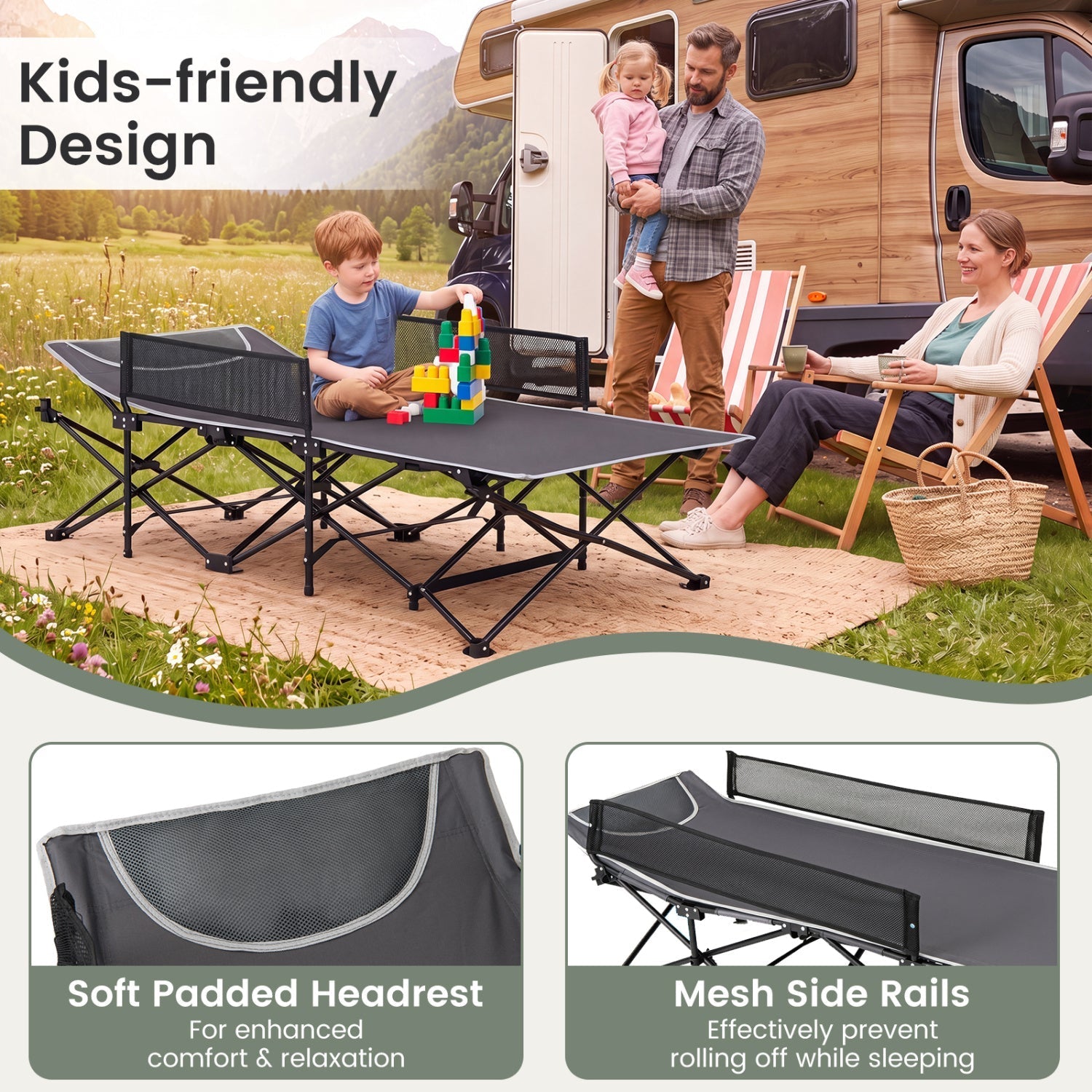 Portable Folding Camping Cot with Guardrail