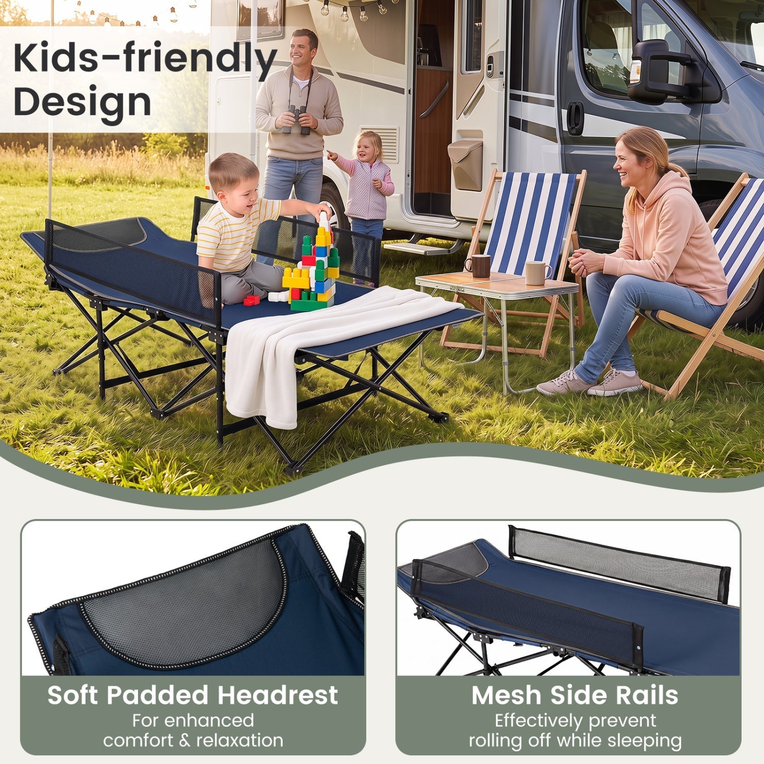Portable Folding Camping Cot with Guardrail