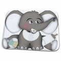 Dish Drying Mat - Cute Gray and White Baby Elephant With A Pacifier, Bib, and Bottle Animals