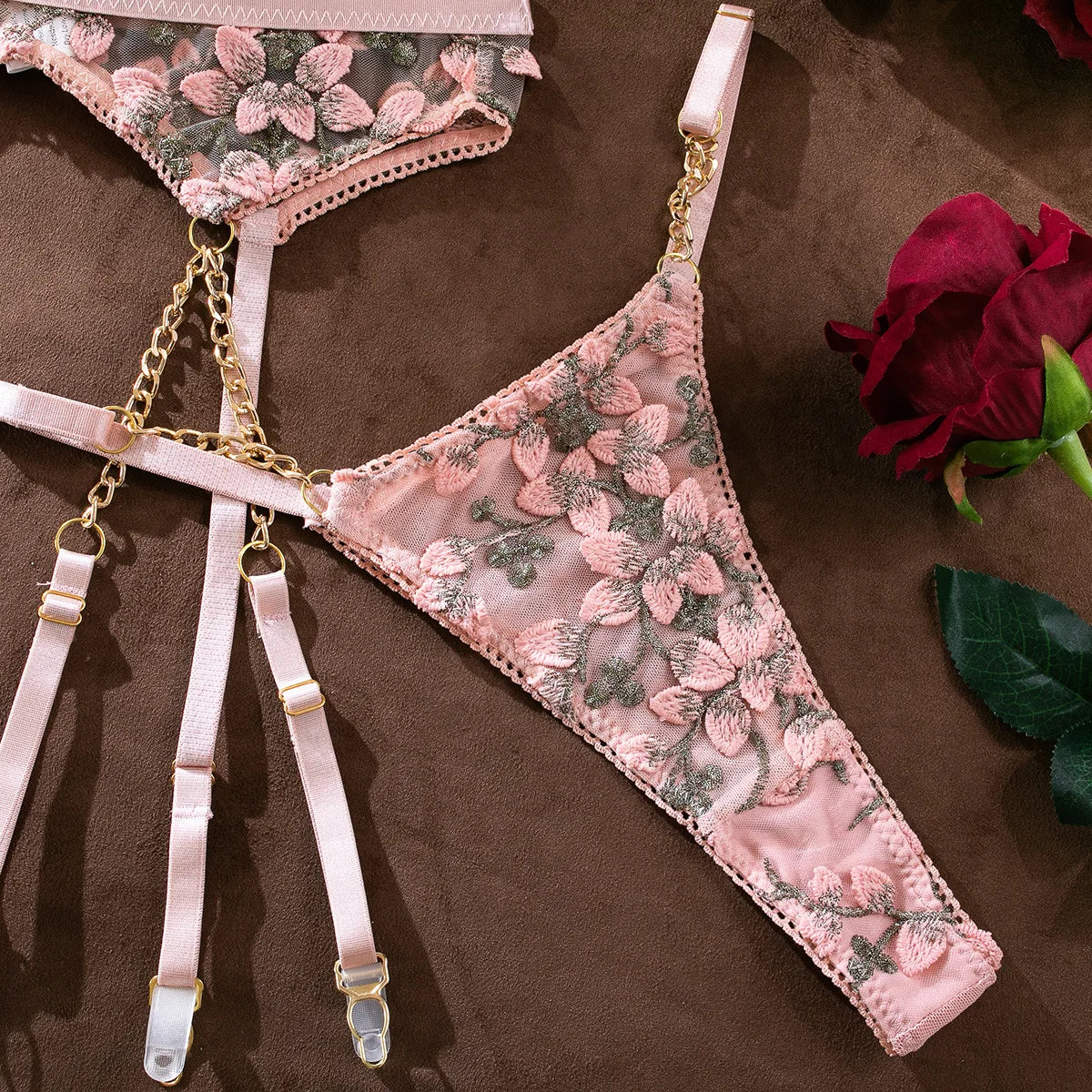 Floral Embroidered 2-Piece Lingerie Set