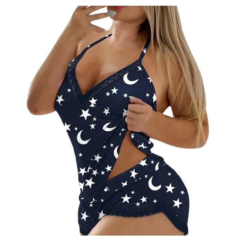 Printed Halter Babydoll Nightwear Set