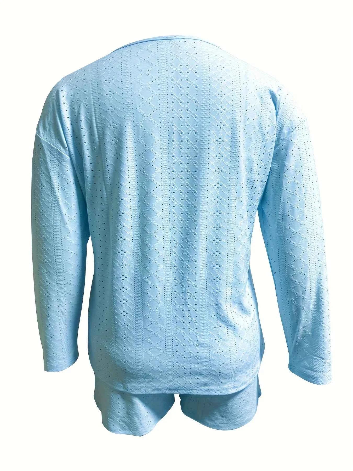 Plus-Size Eyelet Long-Sleeve Top & Shorts Set