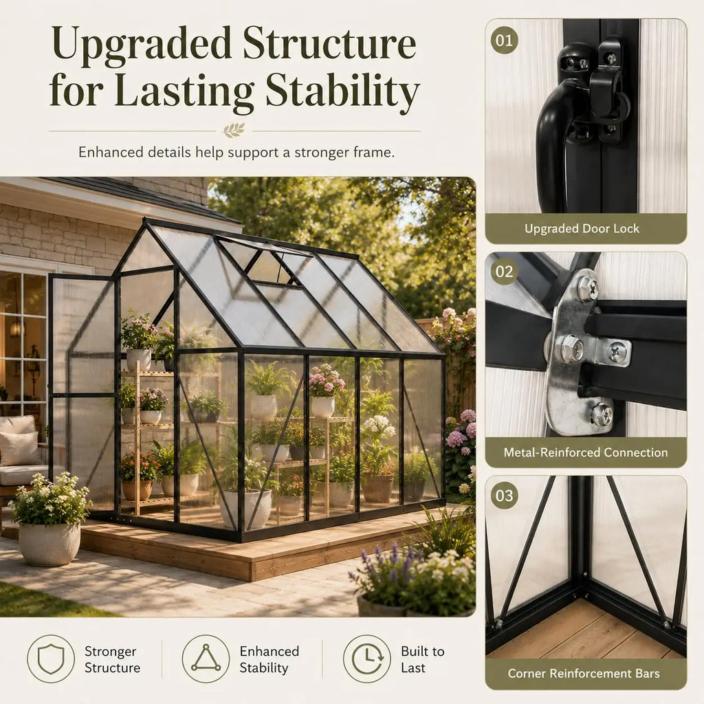 6×8 ft Walk-In Polycarbonate Greenhouse