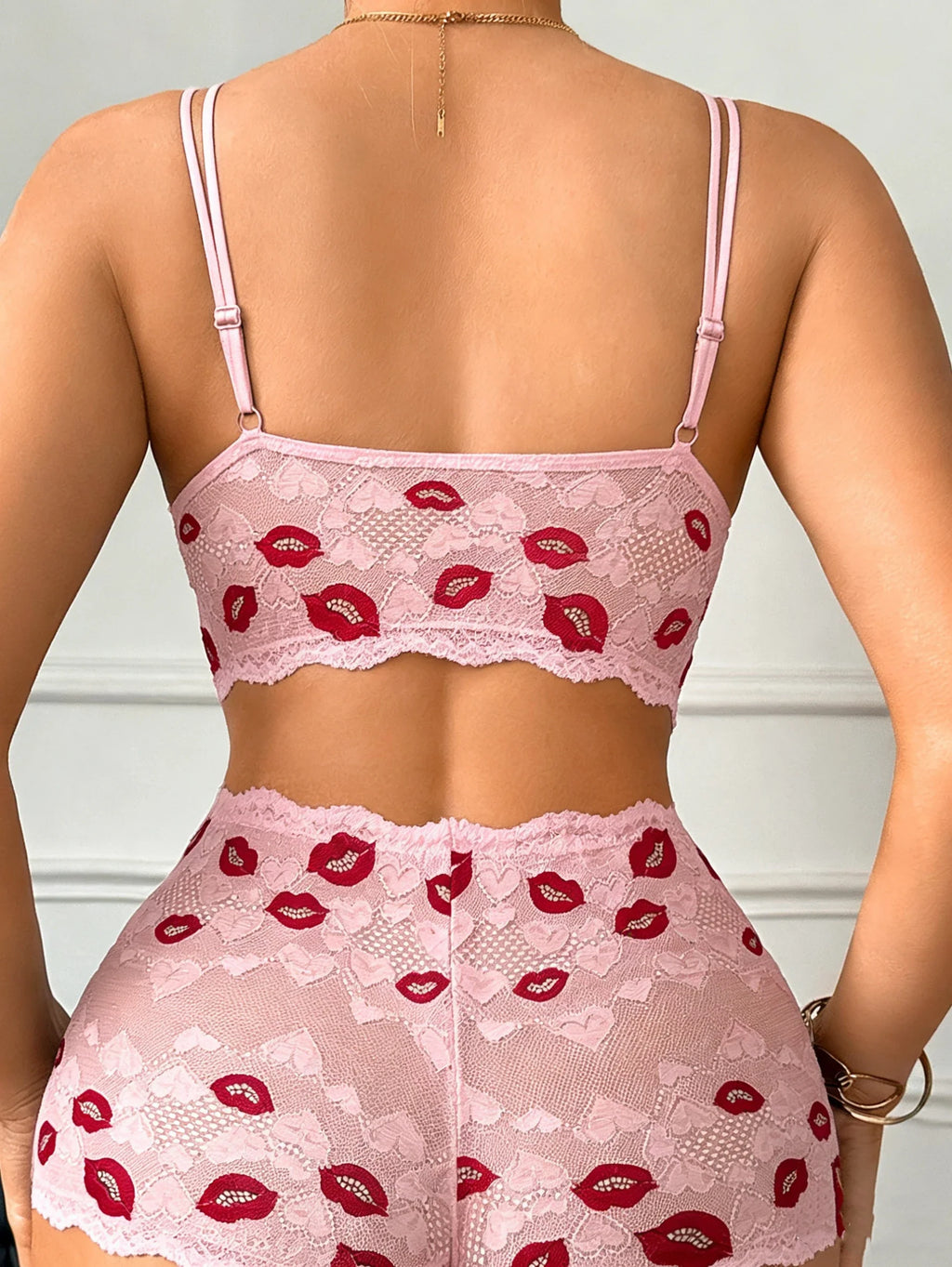 Lip-Print Lace Bra & Brief Set