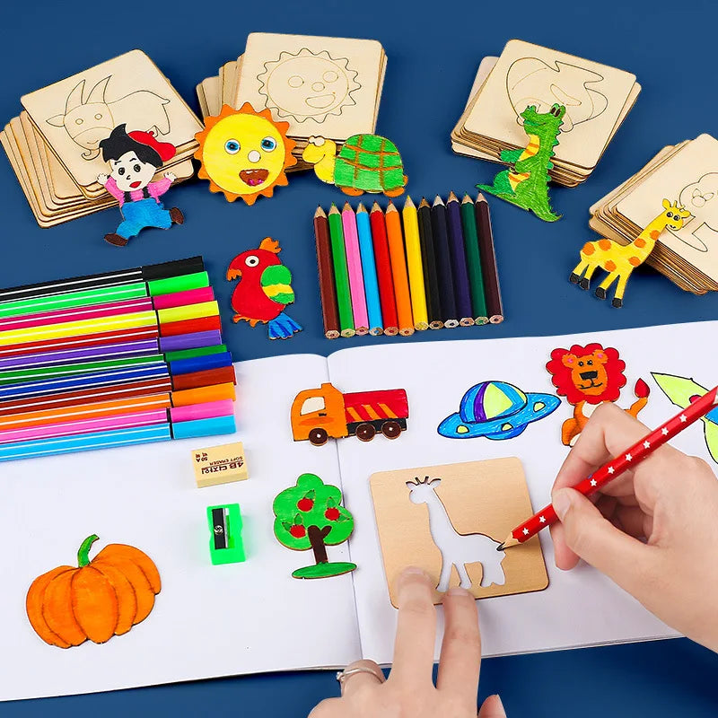 20-Piece Wooden Stencil Set for Kids