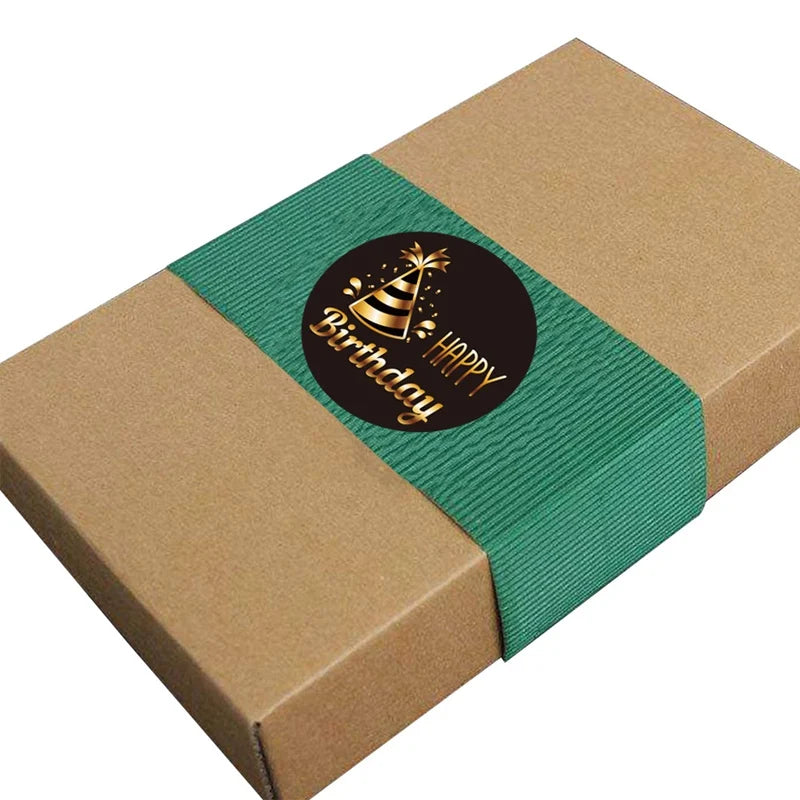 Black & Gold Happy Birthday Stickers – 100–500 Pack
