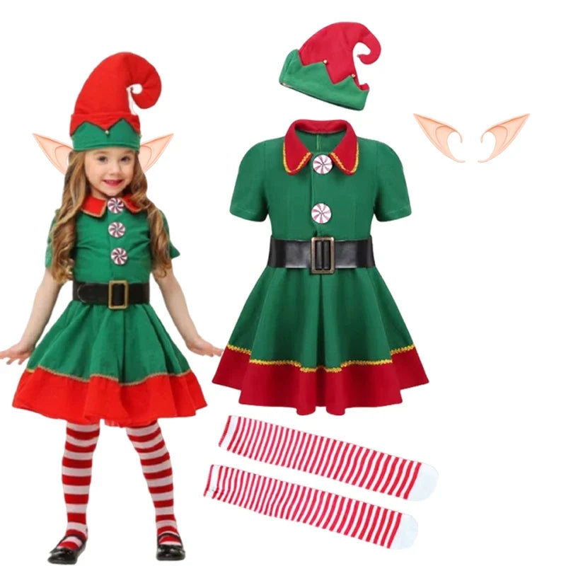 Kids Christmas Elf Costume Set