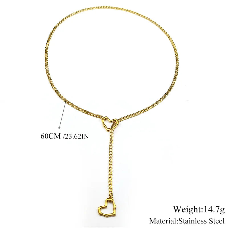 Stainless Steel Heart O-Ring Y Necklace