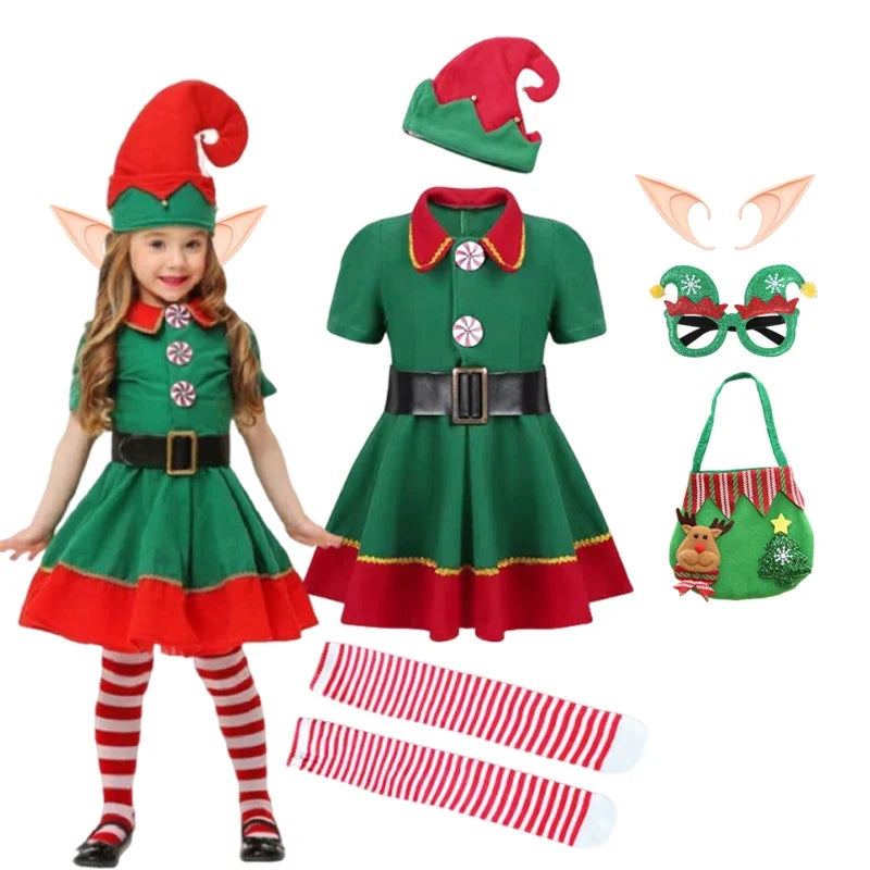 Kids Christmas Elf Costume Set