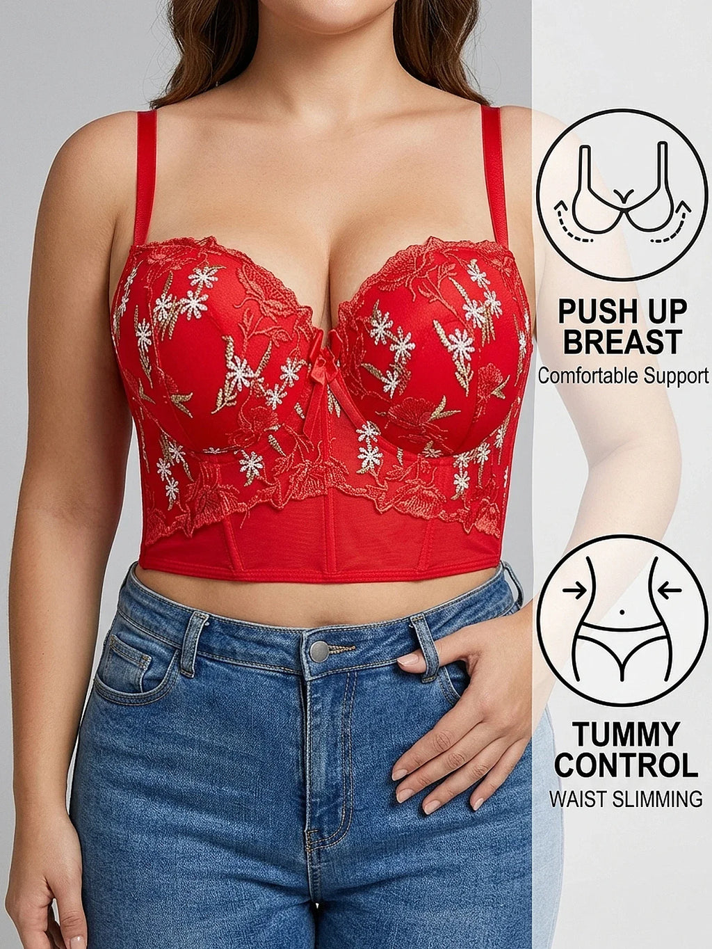 Floral Embroidery Longline Support Bra