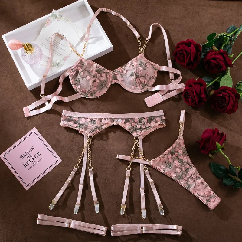 Floral Embroidered 2-Piece Lingerie Set