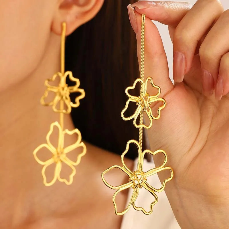Gold Leaf Geometric Drop Earrings