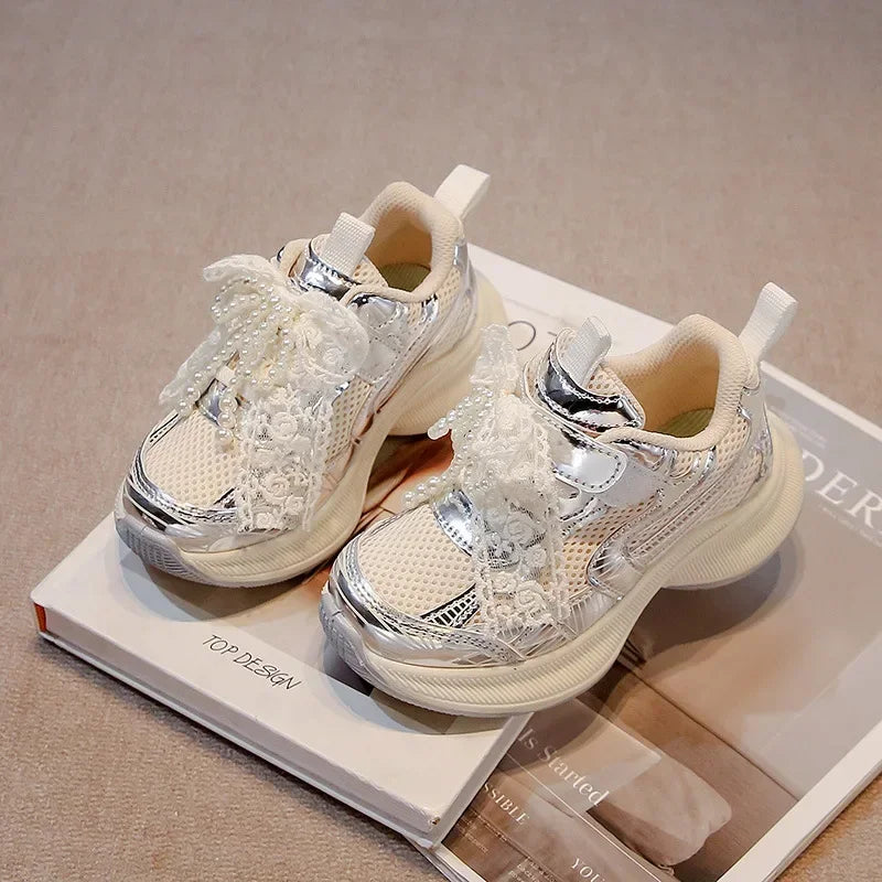 Girls Bow Mesh Sneakers